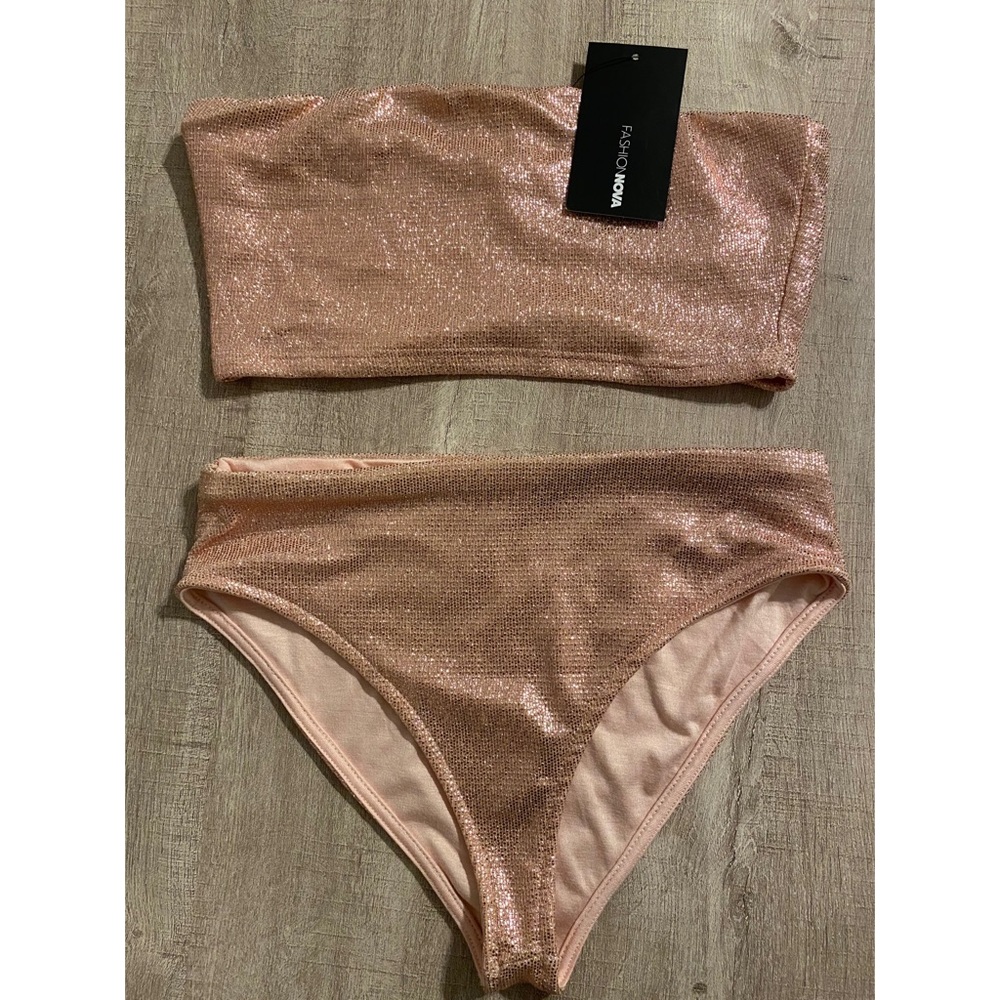 Fashion Nova Medium Bandeau Swimsuit - Cream